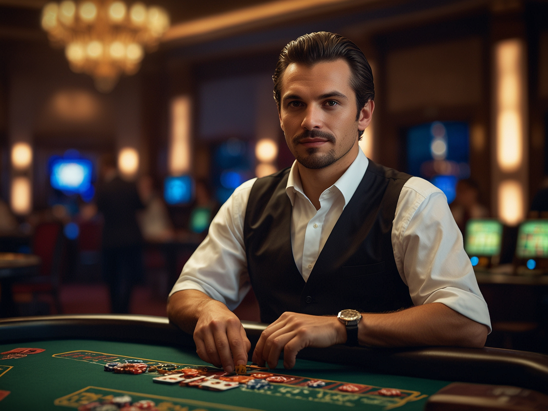 Profesjonalny krupier przy stole kasynowym